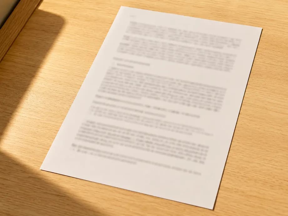 Photo of a document on a desk shot at an angle, with a shadow across one corner
