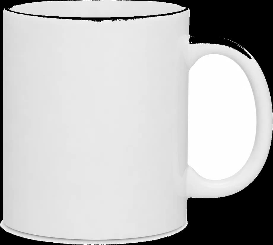White mug as a transparent PNG, with the enclosed area inside the handle still filled white